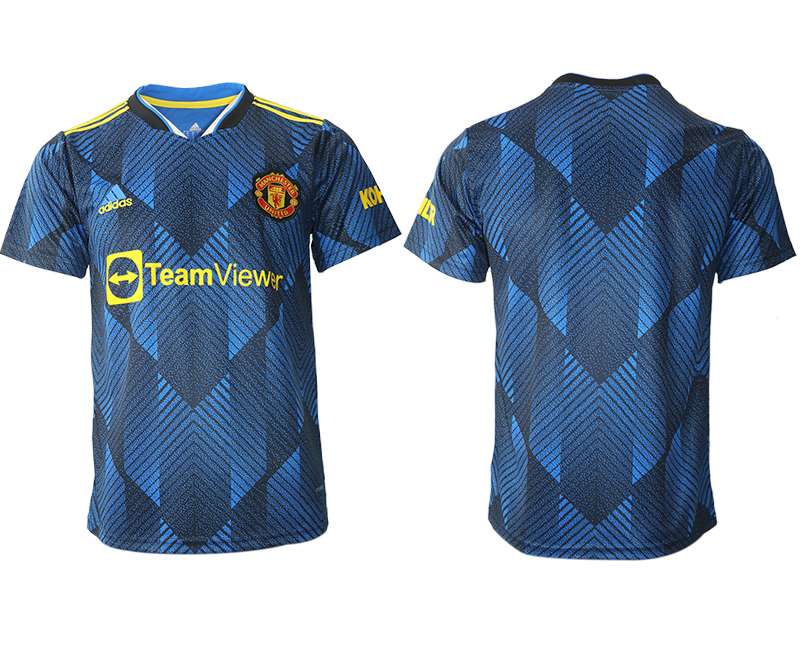 Men 2021-2022 Club Manchester United Second away aaa version blue blank Soccer Jersey->manchester united jersey->Soccer Club Jersey